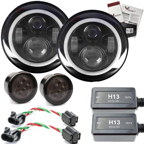 7” Halo LED Headlight Kits - Eagle Lights 7" LED Headlight Kit For Jeeps With White LED Halo Rings - Double Pack*